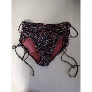 Rue Bleu Rue21 Womens 1X High Waist Lace Up Tribal Geometric Bikini Bottoms Pink